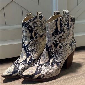 Gibson Latimer Black and White Snakeskin Ankle Booties